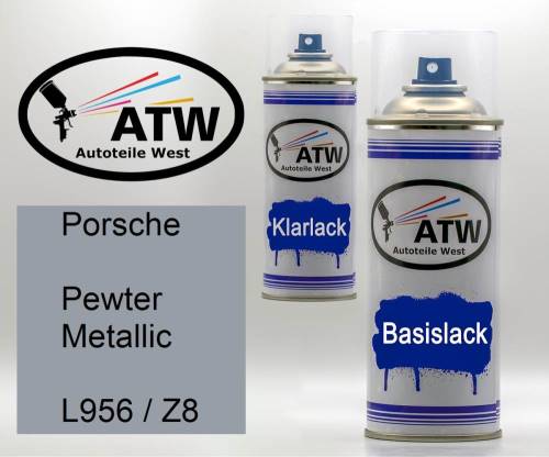 Porsche, Pewter Metallic, L956 / Z8: 400ml Sprühdose + 400ml Klarlack - Set, von ATW Autoteile West.